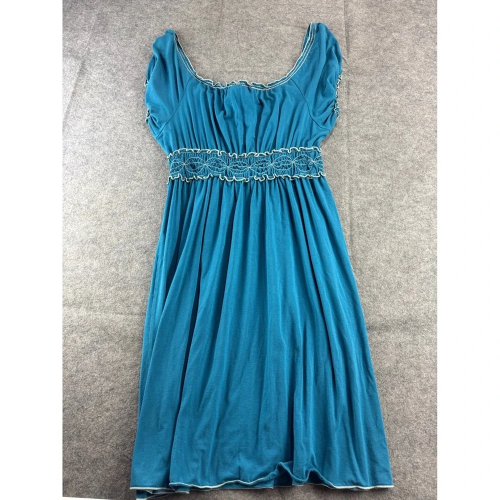 Max Studio Teal Blue Smocked Empire Waist Mini Dress Women XL Aquamarine 00s y2k